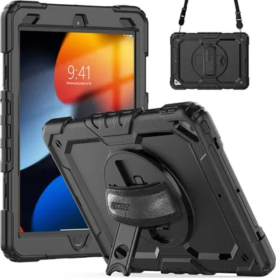 Productafbeelding van Accezz Rugged Backcover met schouderstrap voor de Apple iPad Air 3 (2019) / Pro 10.5 (2017) - Zwart
