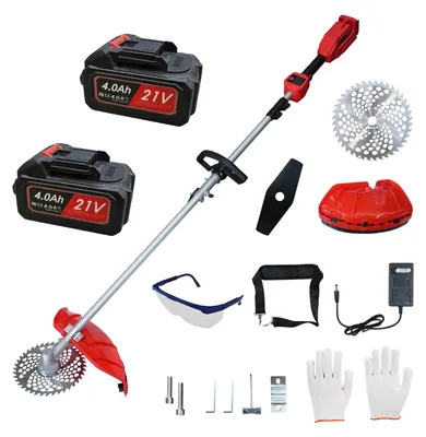 Obrázek produktu pro Akumulátorový rotační zastřihovač trávy 700W s 2 bateriemi 4,0Ah, bezkartáčový rotační zastřihovač 21V, třístupňová sekačka s 2 noži, teleskopická tyč o délce 165 cm