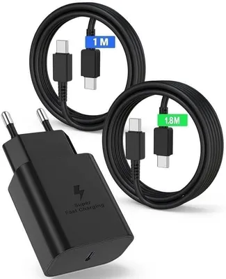 Image de Chargeur Rapide USB-C 25W + Câble USB-C 1M+1.8M pour Samsung Galaxy A17 A16 A26 A27 A36 A37 A56 A57 - Noir