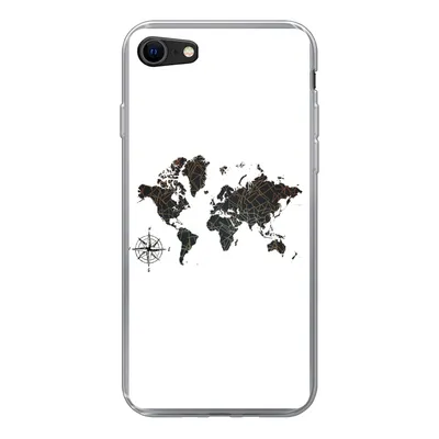 Produktbild von MuchoWow® Handyhülle Schutzhülle Hülle für iPhone SE 2022 Weltkarte - Gold - Schwarz - Windrose Silikon Softcase Handy Hülle - Schutzhülle