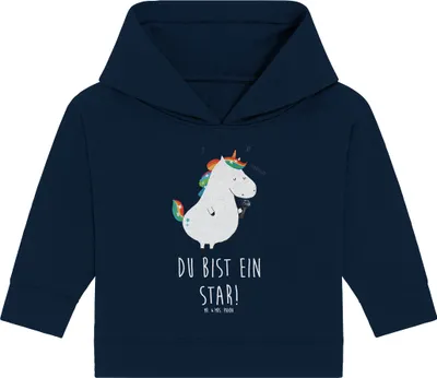 Produktbild von Mr. & Mrs. Panda Organic Baby Hoodie Einhorn Sänger 12. - 18. Monat - French Navy - Geschenk, Unicorn, Kapuzenshirt, Geburtstag, Einhörner, Disco, Kapuzensweatshirt, Fest