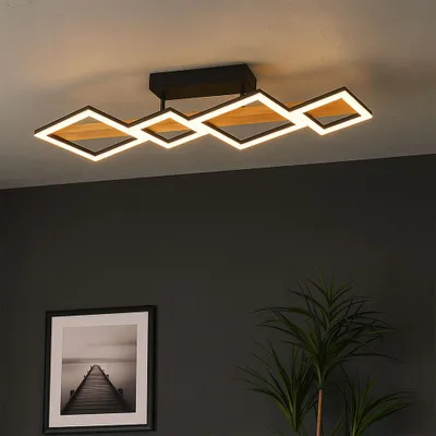 Produktbild von LED Deckenleuchte, Holz, Quadrate schwarz, L 92 cm