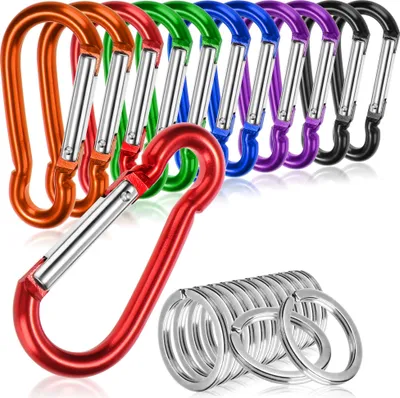 Produktbild von com-four® 12x Karabiner klein mit Schlüsselring, Schnapphaken aus rostfreiem Aluminium, Schlüsselanhänger Karabinerhaken für Outdoor, Wandern, Angeln - 6cm [Auswahl variiert]