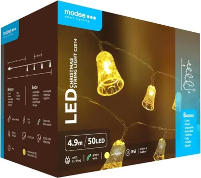 Obrázok produktu pre Modee Lighting LED vianočná reťaz 50 LED 4,9m zvončeky, teplá biela