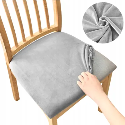 Produktbild von Stretch Sitzbezug für Stühle - 40 x 40 cm - Hellgrau Samt - Stuhlkissenbezug - Stuhlbezug für Sitzfläche