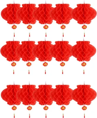 Imagen del producto de 15 faroles decorativos, faroles de papel de plástico rojo. Se utilizan para colgar, ideales para celebraciones como Año Nuevo, el Año Nuevo Lunar y bodas