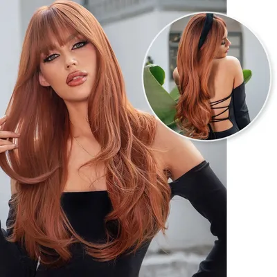 Produktbild von SassyGoods Kupferrote Perücke - Frau - Perücken Damen Langes Haar - Perücke - Drag Queen - Ginger Red - 65 cm