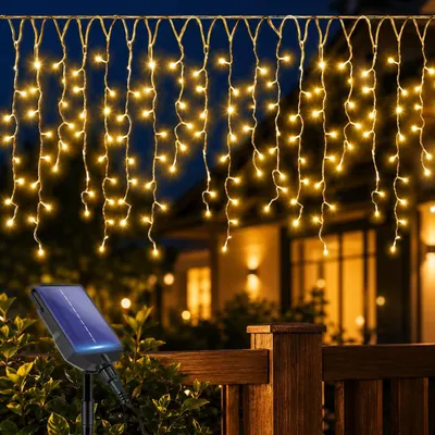 Produktbild von SALCAR Solar Eisregen Lichterkette Aussen, 7,8m 240er LED Solar Lichtervorhang Fenster Außen,13 Modi Wetterfest Solarlichterkette Outdoor mit Fernbed