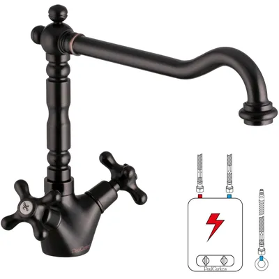 Produktbild von PaulGurkes Niederdruck Retro Küchenarmatur Wasserhahn Spültischarmatur Antik Schwarz