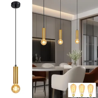Produktbild von ZMH 1 Flammig Hängeleuchten Pendelleuchte Esstisch Hängelampe E27 Schwarz Gold Bettlampe Nachttisch Esszimmerlampe Hängend Industrial Küchenlampe