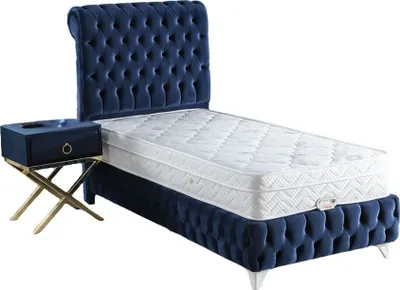 Produktbild von BLAUE DIAMANT Polsterbett  160x200  - Farbe: Blau - Set:  Bettkasten-Kopfteil - Matratze