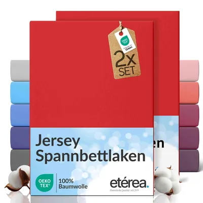 Produktbild von 2er Set Jersey Spannbettlaken 140x200cm - 160x200cm - 100% BAUMWOLLE - Bettlaken Spannbetttuch 140x200cm - 160x200cm - Rot