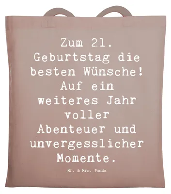 Produktbild von Mr. & Mrs. Panda Tote Bag Spruch 21. Geburtstag - Braun Pastell - Geschenk, Geburtstagswünsche, Geburtstagsgeschenk, Happy Birthday, Handgefertigt, Alles gut zum, Freude