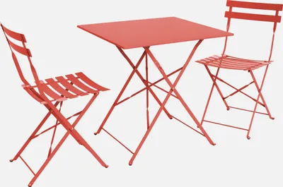 Produktbild von sweeek - Klappbarer Bistro-Gartentisch aus Stahl 70 x 70 cm, mit 2 Stühlen - Terrakotta