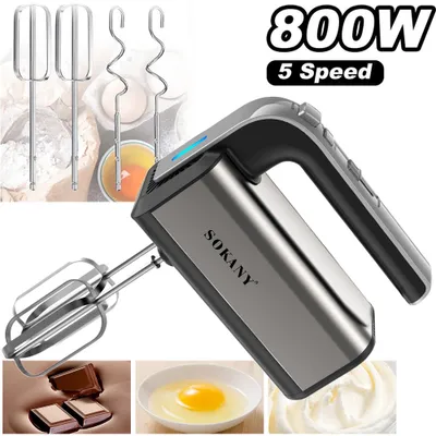 Handmixer Schwarz 800 W Edelstahl Stabmixer Handrührer Pürierstäbe Hand Mixer