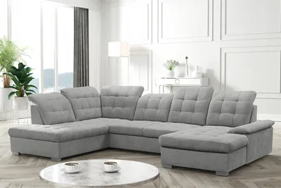 Produktbild von DOMO-HOME Ecksofa mit Schlaffunktion NICOLE – Modernes Ecksofa 345x230cm | Regulierbaren Kopfstützen | Boxspring-Funktion und Stauraum | Ideal für Wohnzimmer | Farbe grau | Rechts