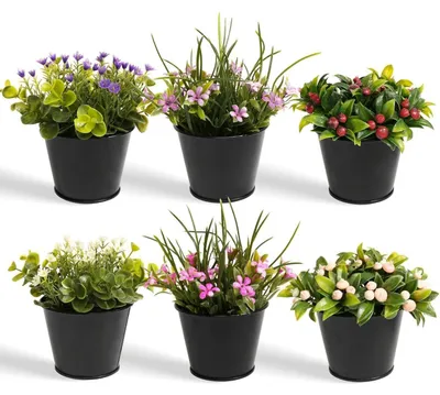 Productafbeelding van Kunstplant, 6 stuks, 16 cm, kleine decoratieve stekelhertbloem, geschikt voor kantoor