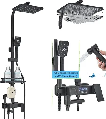 Produktbild von Schwarzes Duscharmatur-Set, Doppelgriff, digitale Temperaturanzeige, Digital Dis-Schwarz