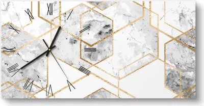 Produktbild von DEQORI Glasuhr 60x30 cm Römisch 'Goldgerahmte Sechsecke' Wanduhr Glas Uhr Design leise