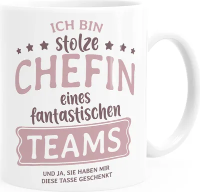 Produktbild von Kaffee-Tasse Bürotasse Spruch Ich bin stolze/r Chefin/Chef eines fantastischen Teams Geschenk Chef/in Teamleiter/in Vorgesetzter Moonworks® Chefin weiß Keramik-Tasse