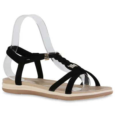 Produktbild von VAN HILL Damen Sandalen Riemchensandalen Zierperlen Schuhe 840308, Farbe: Schwarz, Größe: 39