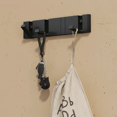 Produktbild von doporro Garderobenhaken Wand Moderne Wandgarderoben aus Aluminium Garderobenleiste klappbar kleiderhaken mit 4 Beweglichen Haken Wandhaken Schwarz