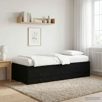 Productafbeelding van Maison Exclusive - Bedframe met opbergruimte, zwart eikenhout, 80 x 200 cm