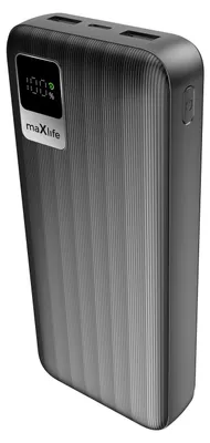 Produktbild von Maxlife, PowerBank 20000mAh USB-C und 2 USB-A mit Digitalanzeige, Schwarz