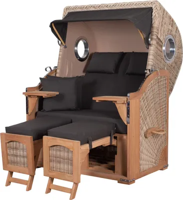 Produktbild von Strandkorb - bene living - Ammersee Teak Bullauge - PE shell - Modell 548 - inkl. Liftersystem