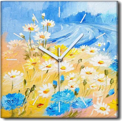 Produktbild von Coloray Uhr auf Leinwand 30x30 cm Wand Uhr Dekoration Wohnzimmer Segeltuch weiße Zeiger -Abstraktionsblumen
