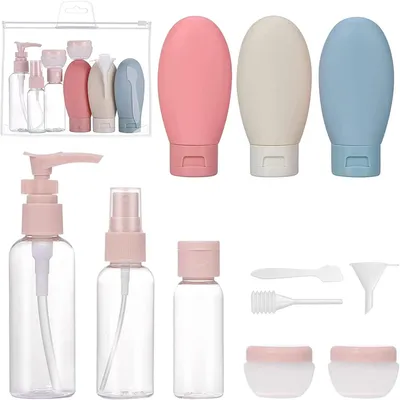 Produktbild von Reiseflaschen Set 11-teilig, 90 ml, nachfüllbar, auslaufsicher, für Handgepäck