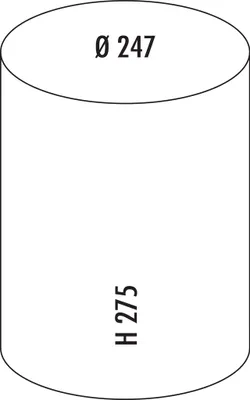A line drawing of a cylindrical container with dimensions indicated.