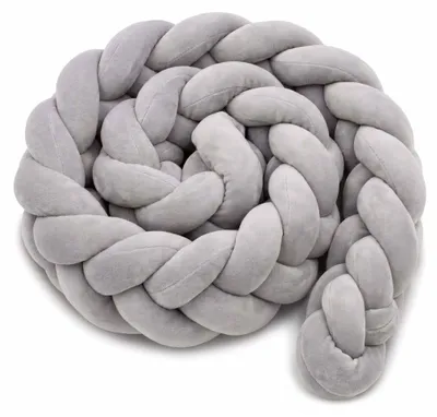 Immagine prodotto di Paracolpi intrecciato per lettino, 220 cm – Grigio, morbido cuscino con nodo