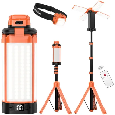 Productafbeelding van Campinglamp, oplaadbaar met statief, 18000 mAh, 3 lichtkleuren