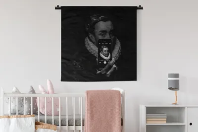 Produktbild von MuchoWow® Wandteppich Wandbehang Porträt von Wilhelm I. - Adriaen Thomasz - Schwarz und Weiß 90x90 cm Tapisserie Dekoration Wandtuch - Wandaufhänger