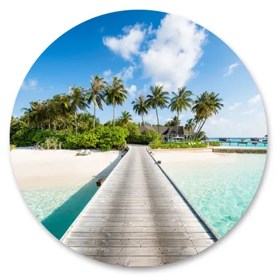 Produktbild von Sticker BRÜCKE Strand Palmen Meer Pflanzen Wolken Natur Landschaft 3D Wanddeko Aufkleber für Wohnzimmer Flur 100 cm x 100 cm