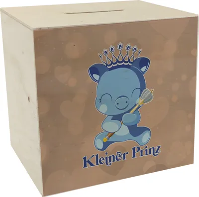 Produktbild von Kleiner Prinz Spardose aus Holz mit niedlichem Schweinchen