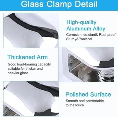 Image de Pinces à verre réglables - 4 pièces de support de serrage pour plaques de verre - support de fond de verre pour 6-8 mm - verre acrylique - support de miroir