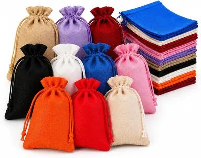 Imagen del producto de Bolsas de tela con cordón, 30 unidades, 10 colores, 10 x 14 cm, para embalaje de regalos