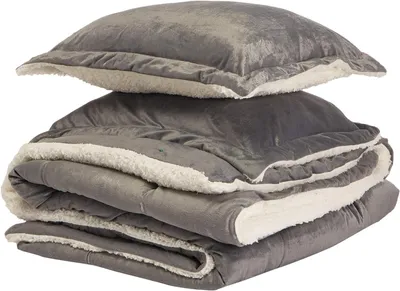 Productafbeelding van Dekbed Set - Microvezel Dekbed - Warmte en Comfort - Omkeerbaar Sherpa Ontwerp - 1-persoons - Grijs