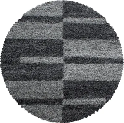 Produktbild von Teppich Wohnzimmer Hochflor Grau 200x200 Rund Kariertes Design