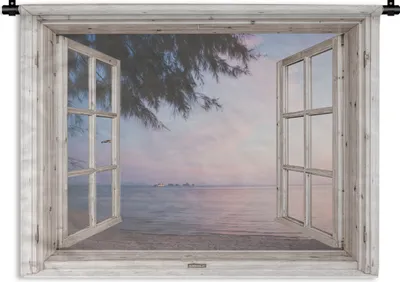 Produktbild von MuchoWow® Wandteppich Wandbehang Aussicht - Strand - Palme 90x67.5 cm Tapisserie Dekoration Wandtuch - Fototeppich - Wand-Skulpturen