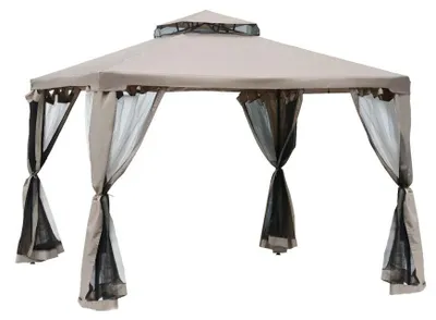 Image de Pavillon de jardin avec double toit et moustiquaire | Couleur : Beige | Dimensions : 294 x 294 x 265 cm