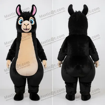 Produktbild von Schwarze MASTICOT Samt-Lama-Maskottchen mit Cartoon-Design