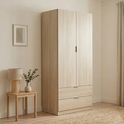 Immagine prodotto di Dmora Guardaroba 2 Ante Appadu 52x180h cm Marrone Quercia, Appendiabiti 2 Cassetti