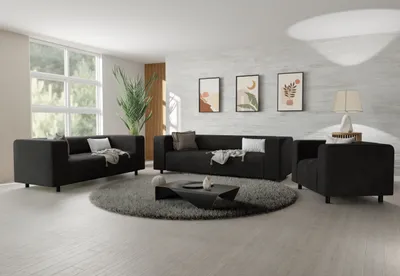 Produktbild von S-STYLE MÖBEL - Malin - Modernes Polstergarnitur 3+2+1 aus Schwarz Cord-Stoff mit bequemem Sitz
