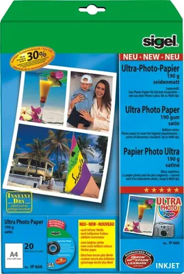 Produktbild von Fotopapier A4 InkJet 190g/qm superweiß seidenmatt VE=10x20 Blatt