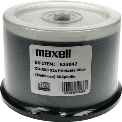 Produktbild von Maxell 624042 CD-R 80MIN 700MB Inkjet 52XSPEED 50er Pack Daten-CD-R, 700 MB, 80 min, bedruckbar