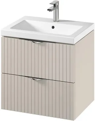 Produktbild von VBChome Waschtisch mit Unterschrank 60 cm Kaschmir Fronten mit Rillenstruktur Hängendes Badmöbel Set mit 2 Soft-Close Schubladen Keramik Waschbecken