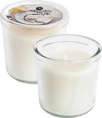 Produktbild von 2x JÄMLIK IKEA Duftkerze im Glas, Vanille/hellbeige, 40 Std. (Sinnlig Nachfolger)